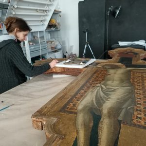 Croce di Mercatello in fase di restauro