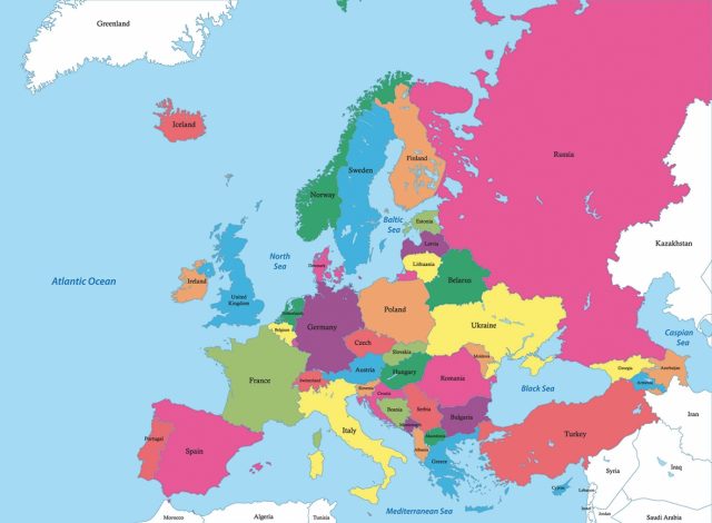Political map of Europe with borders